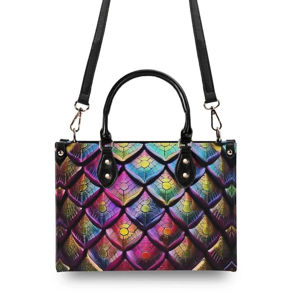 Psychedelic Mermaid Tote Bag Genuine Leather NWT Designer Pop Art Statement Gift - Picture 9 of 9
